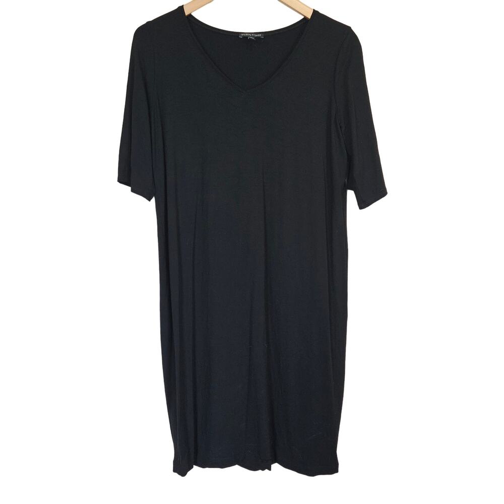 Eileen Fisher Black T‎ Shirt Dress Half Sleeves Jersey Women's Medium Casual
